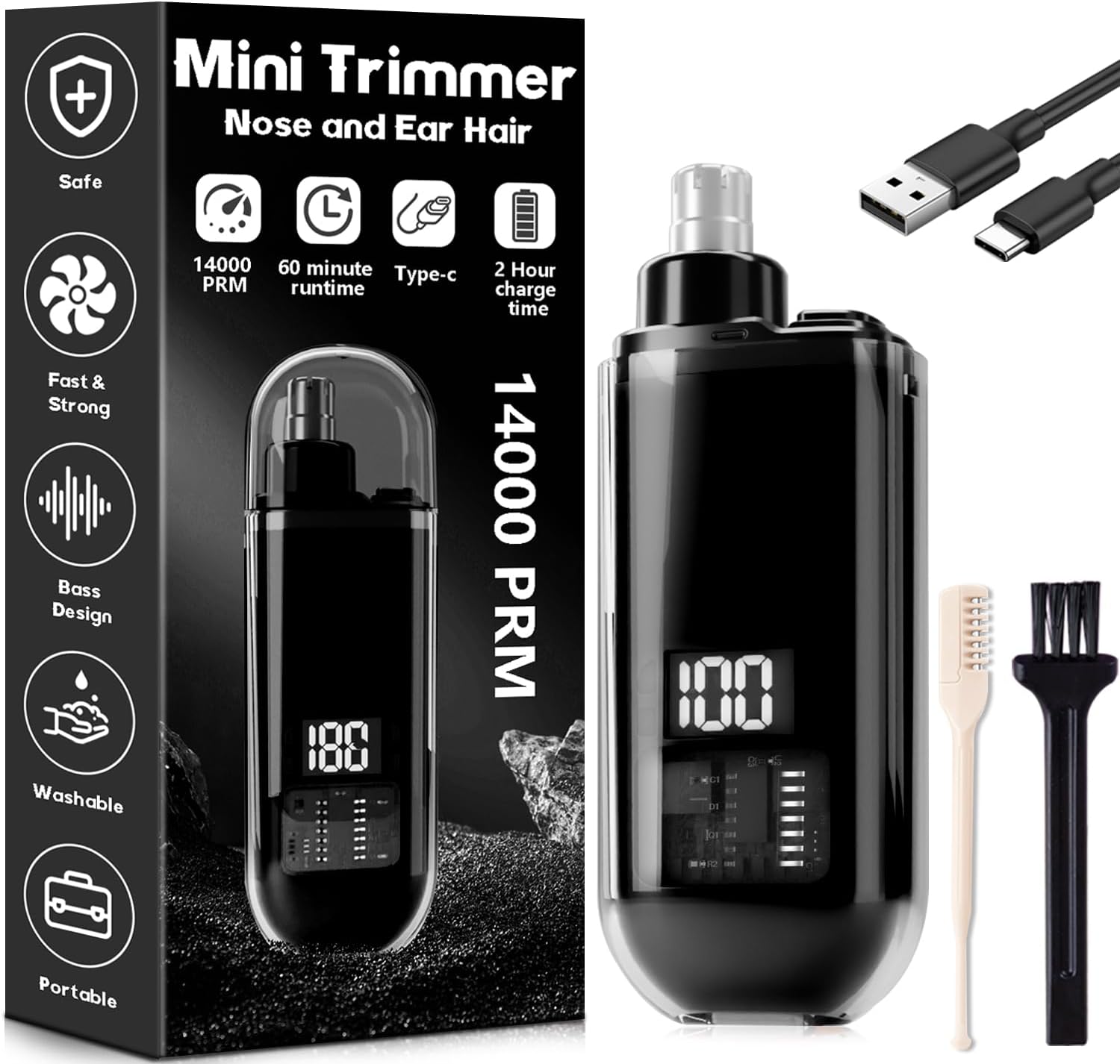 Electric Ear & Nose Hair Trimmer | Digital Display